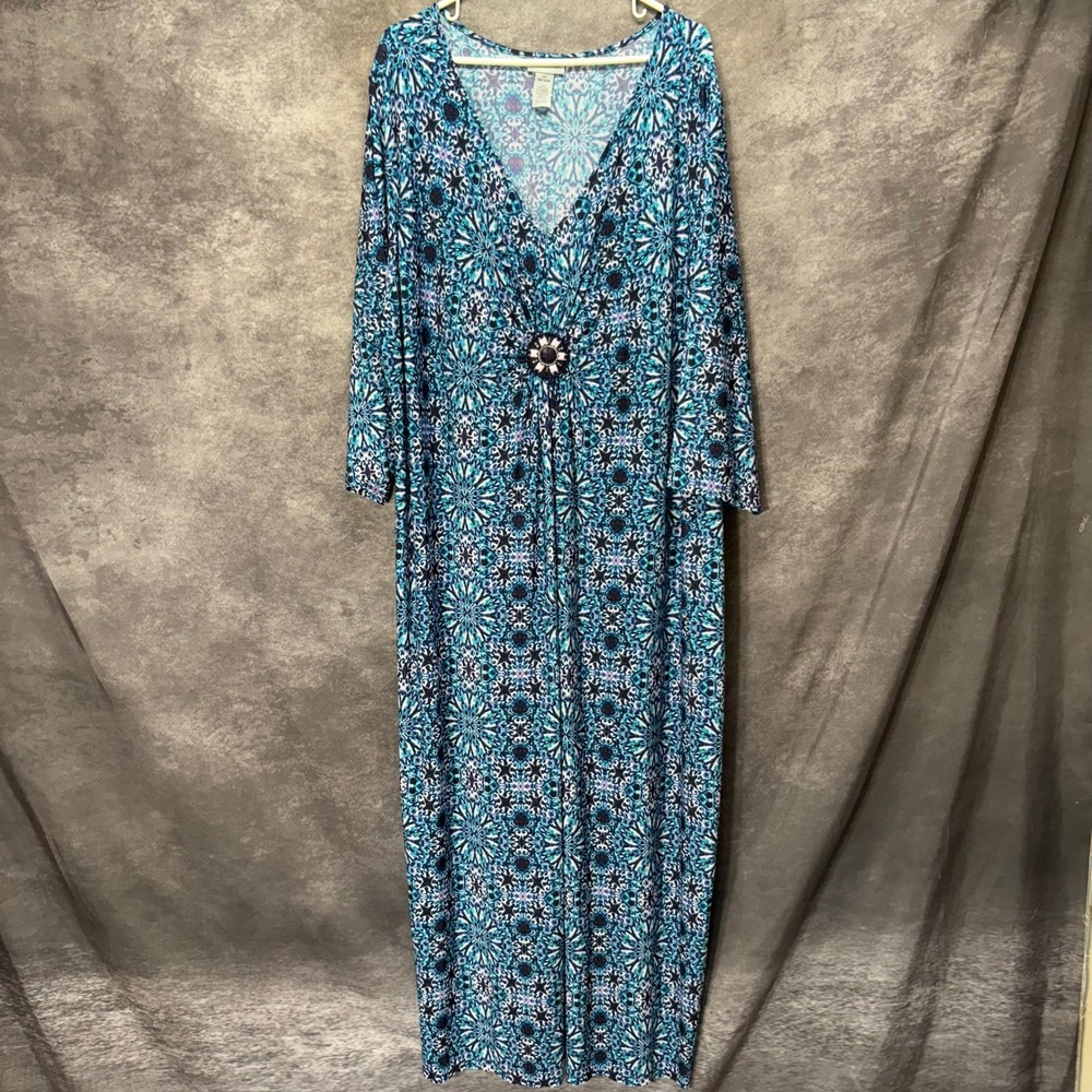 Catherines Blue Kaleidoscope Maxi Dress Plus Size 4X Stretchy Boho Medallion